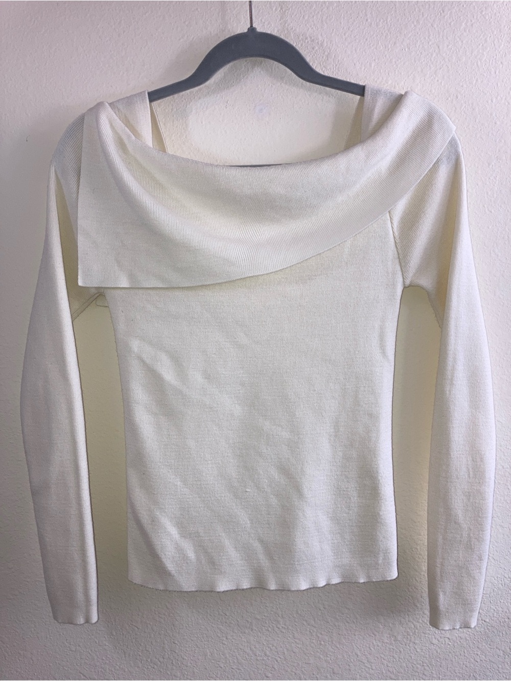 Women’s Light Cream Portrait Collar Fold-Over Sweater Size XS Asymmetrical